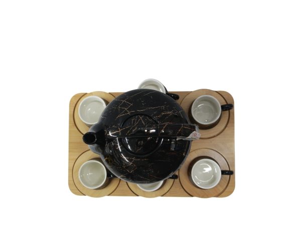 7-piece tea set with a bamboo base