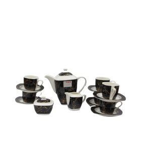Tea set with a black and gold design