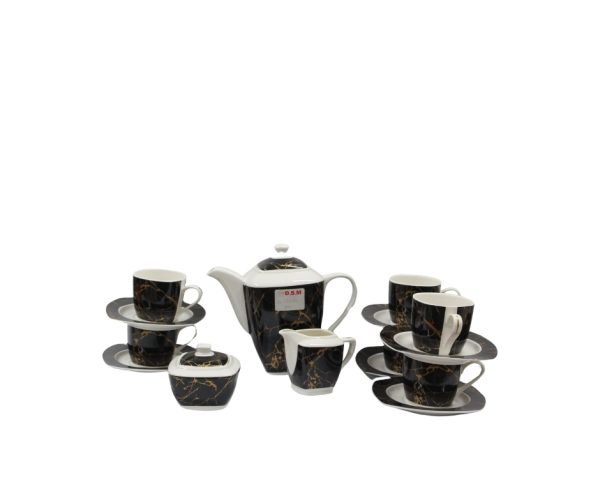 Tea set with a black and gold design