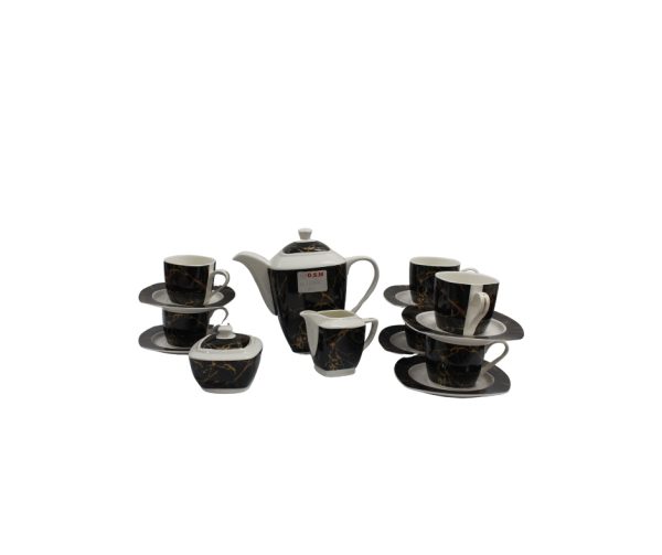 Tea set with a black and gold design