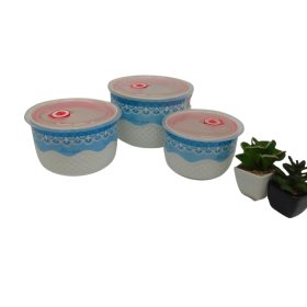 ceramic bowls with plastic lids. 