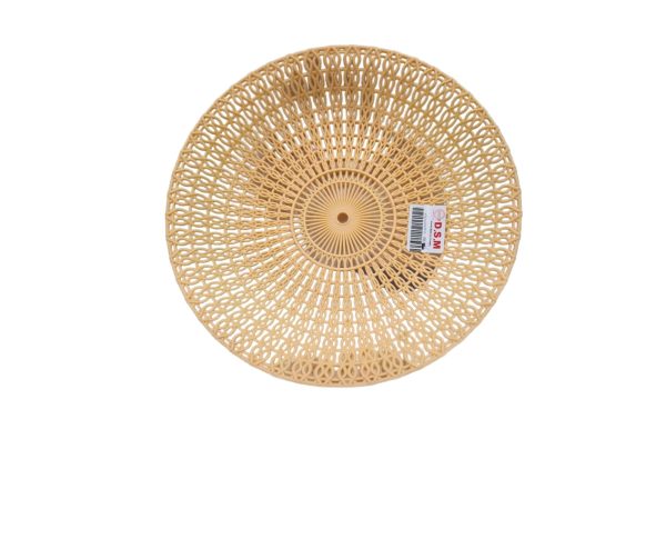 Round rattan wall decor piece.
