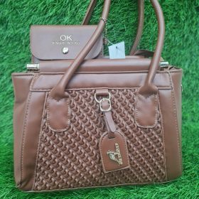 Two-Piece Stone Design Large Capacity Brown Handbag Set