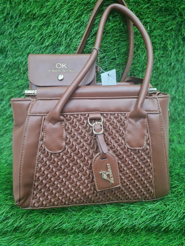Two-Piece Stone Design Large Capacity Brown Handbag Set