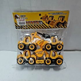 Set of Four Friction-powered construction toy trucks. 