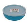 Round, light blue plastic container