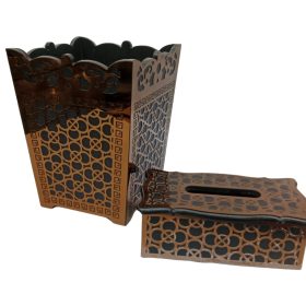 Wooden Tissue Box & Trash Bin